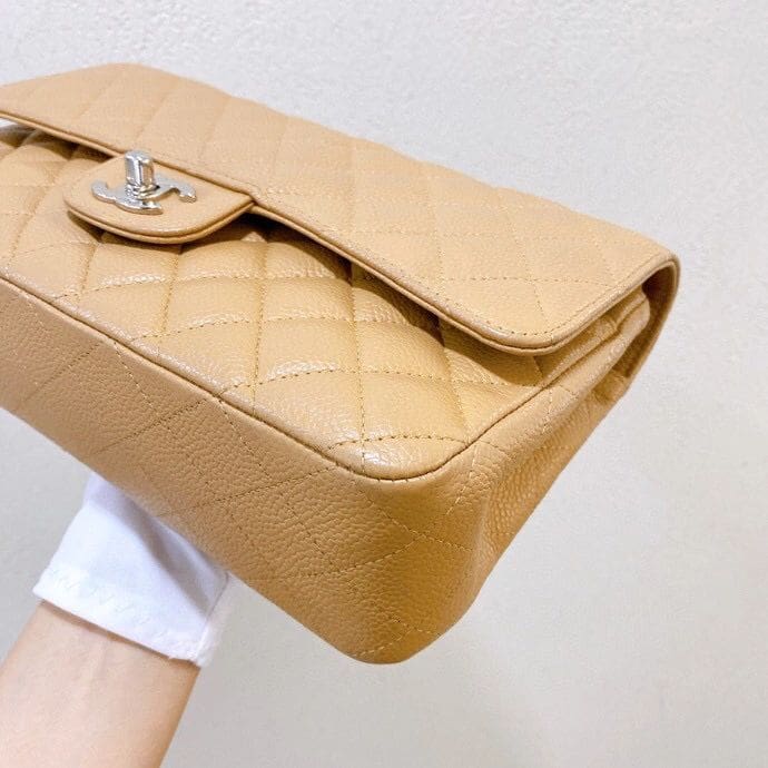 CHANEL Dark Beige Caviar Medium Classic Double Flap Bag