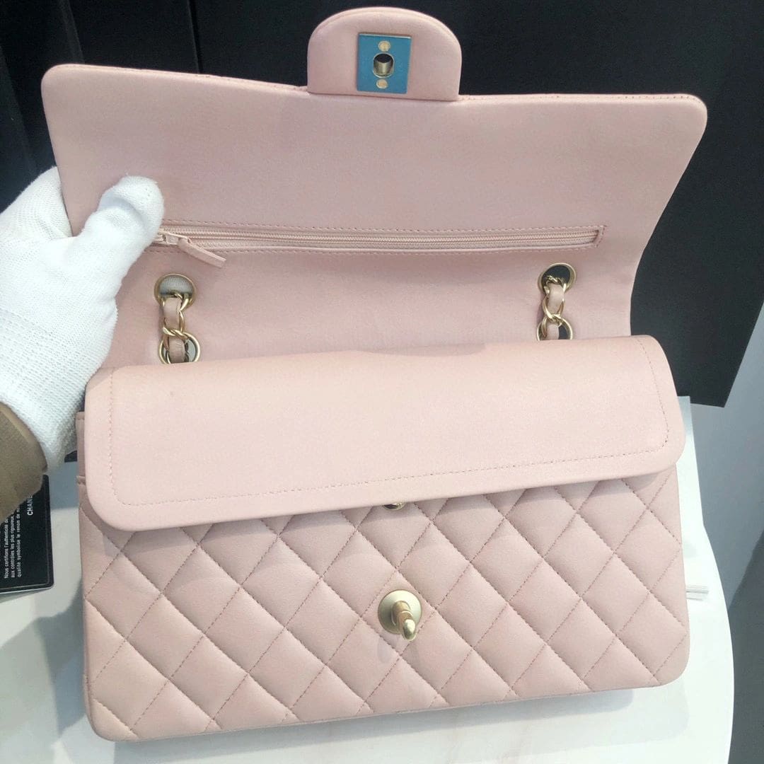 Chanel Medium Classic Double Flap Light Pink Caviar Light Gold Hardware