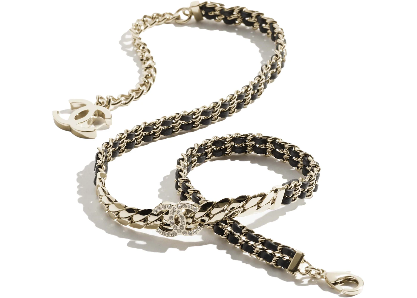 Double C Necklace Gold/Black/Crystal