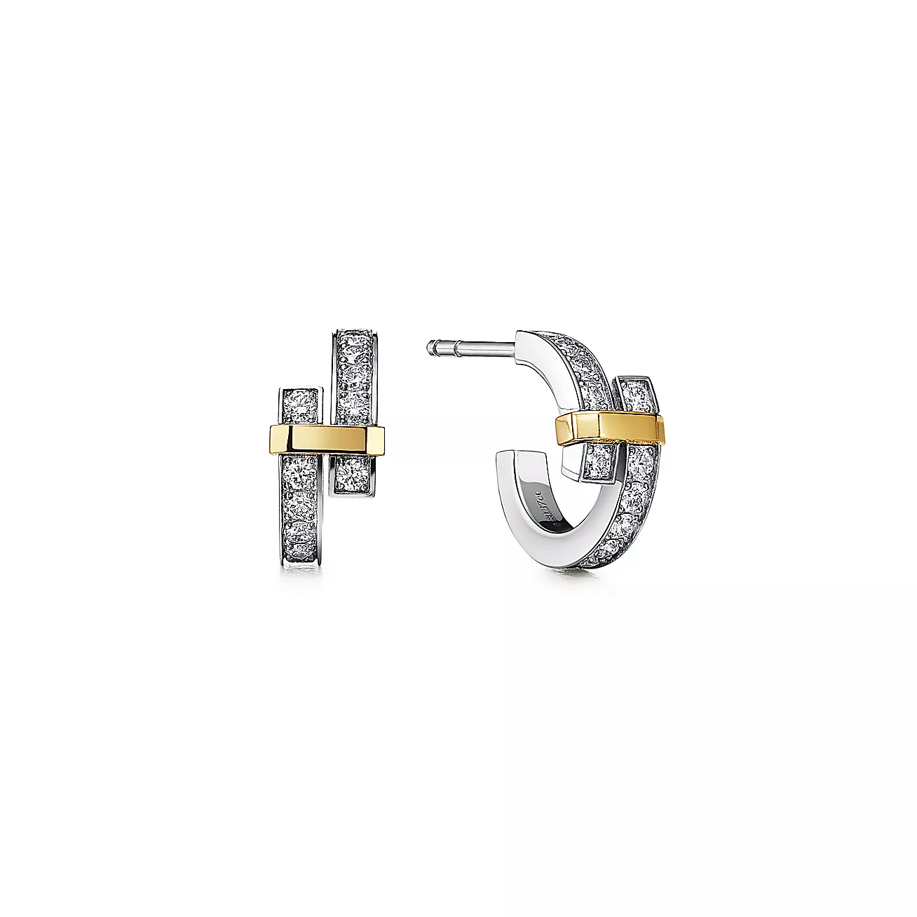 Tiffany & Co. Edge Hoop Earrings in Platinum and Yellow Gold with Diamonds