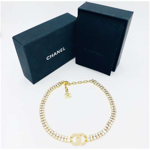 Authentic Heavy Gilt Necklace CC Logo set with Seed Pearls and Crystals