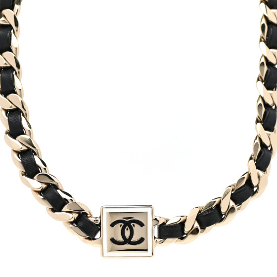 Metal Lambskin CC Square Bracelet Gold Black