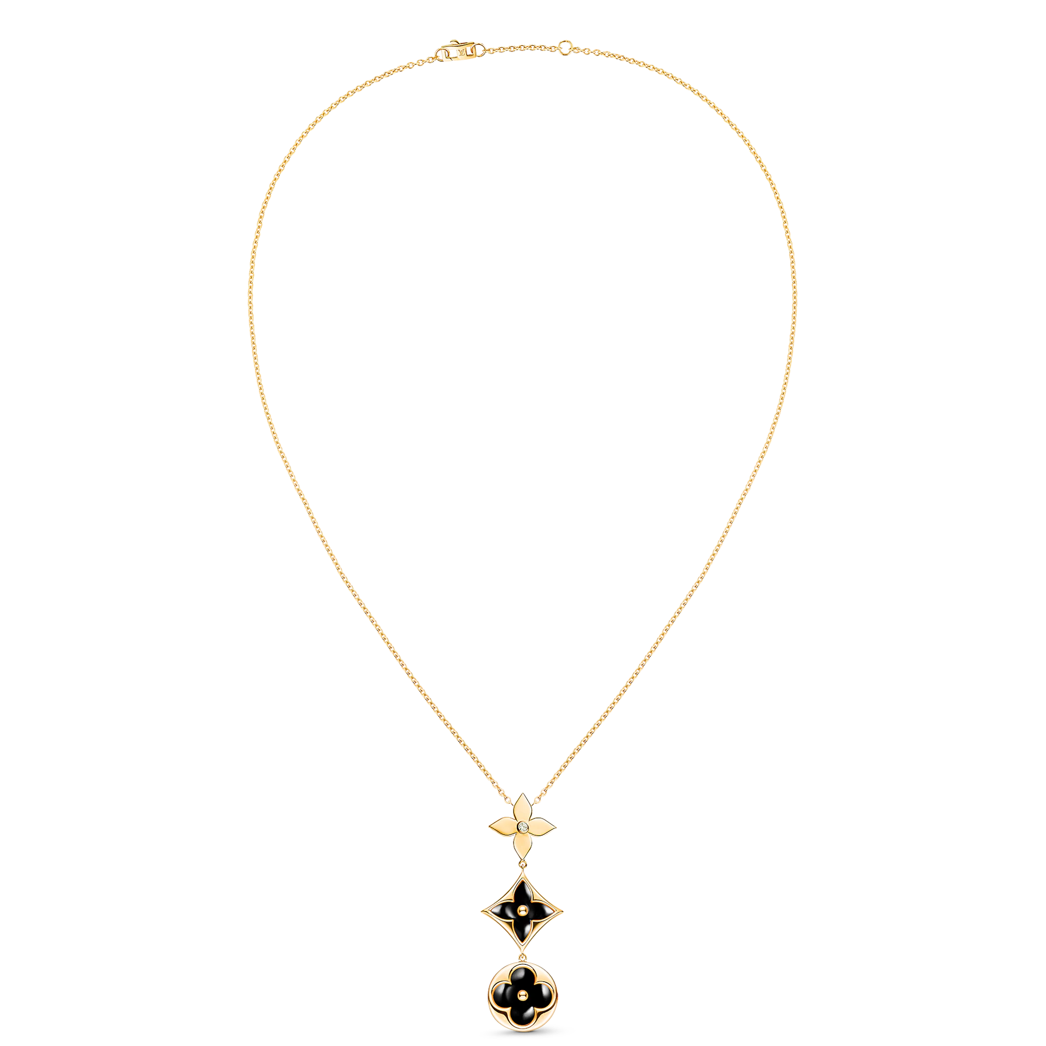 Louis Vuitton Color Blossom Lariat Necklace, Yellow Gold, Onyx And Diamond