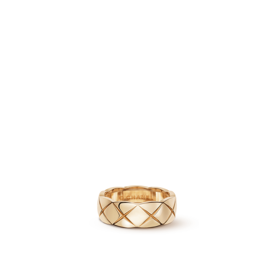 COCO CRUSH RING Quilted motif, small version, Stainless steel and gold plating BEIGE GOLD