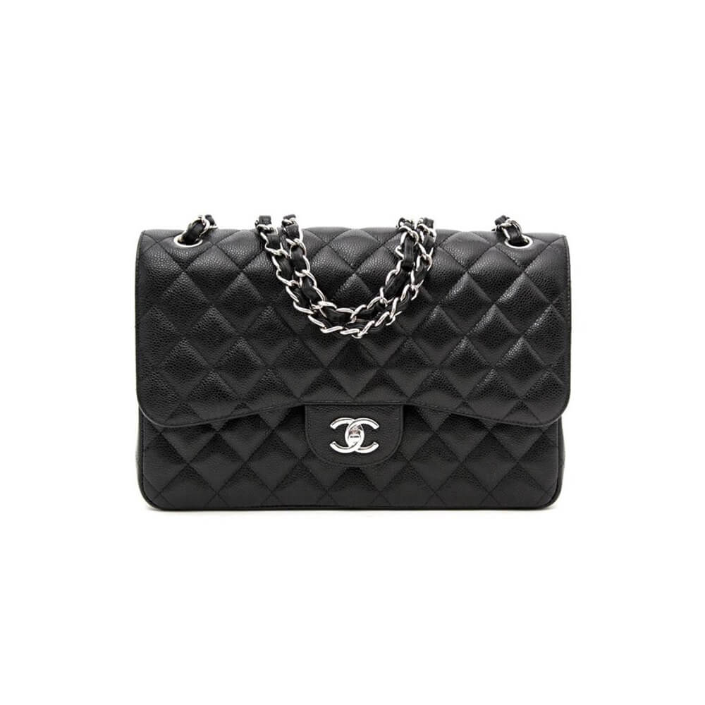 Chanel Large Classic Handbag Grained Calfskin & Silver Metal A58600