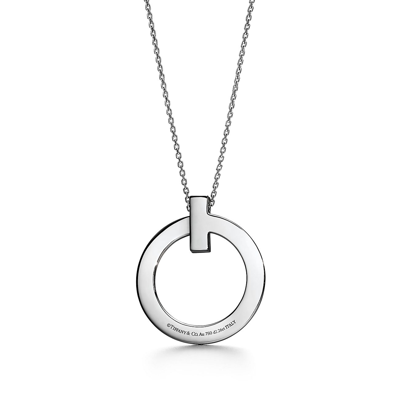 Tiffany & Co. T T1 Circle Pendant in Stainless steel and gold plating White Gold with Diamonds, Large