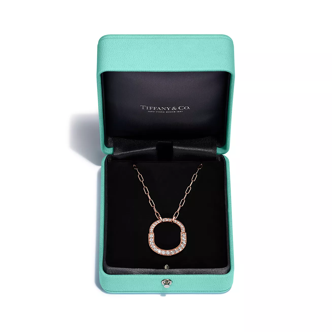 Tiffany & Co. Lock Pendant in Rose Gold with Pave Diamonds, Medium