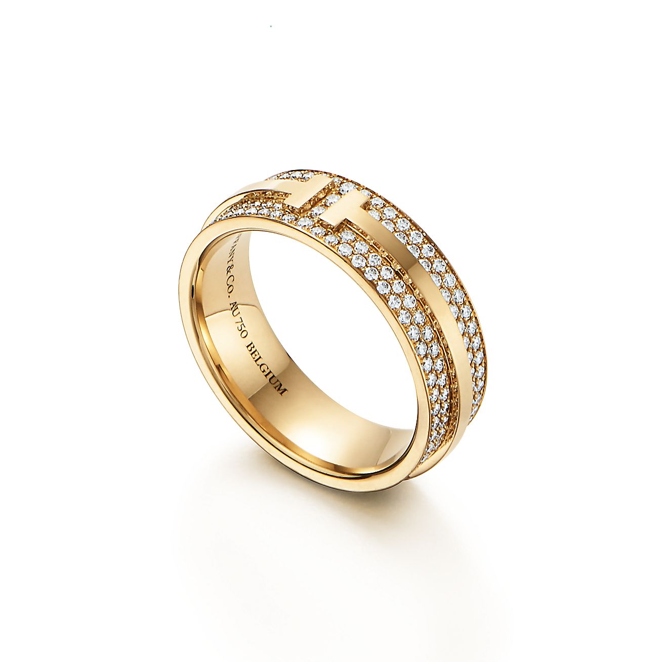 Tiffany & Co. T Wide Pave Diamond Ring in Stainless steel and gold plating Gold