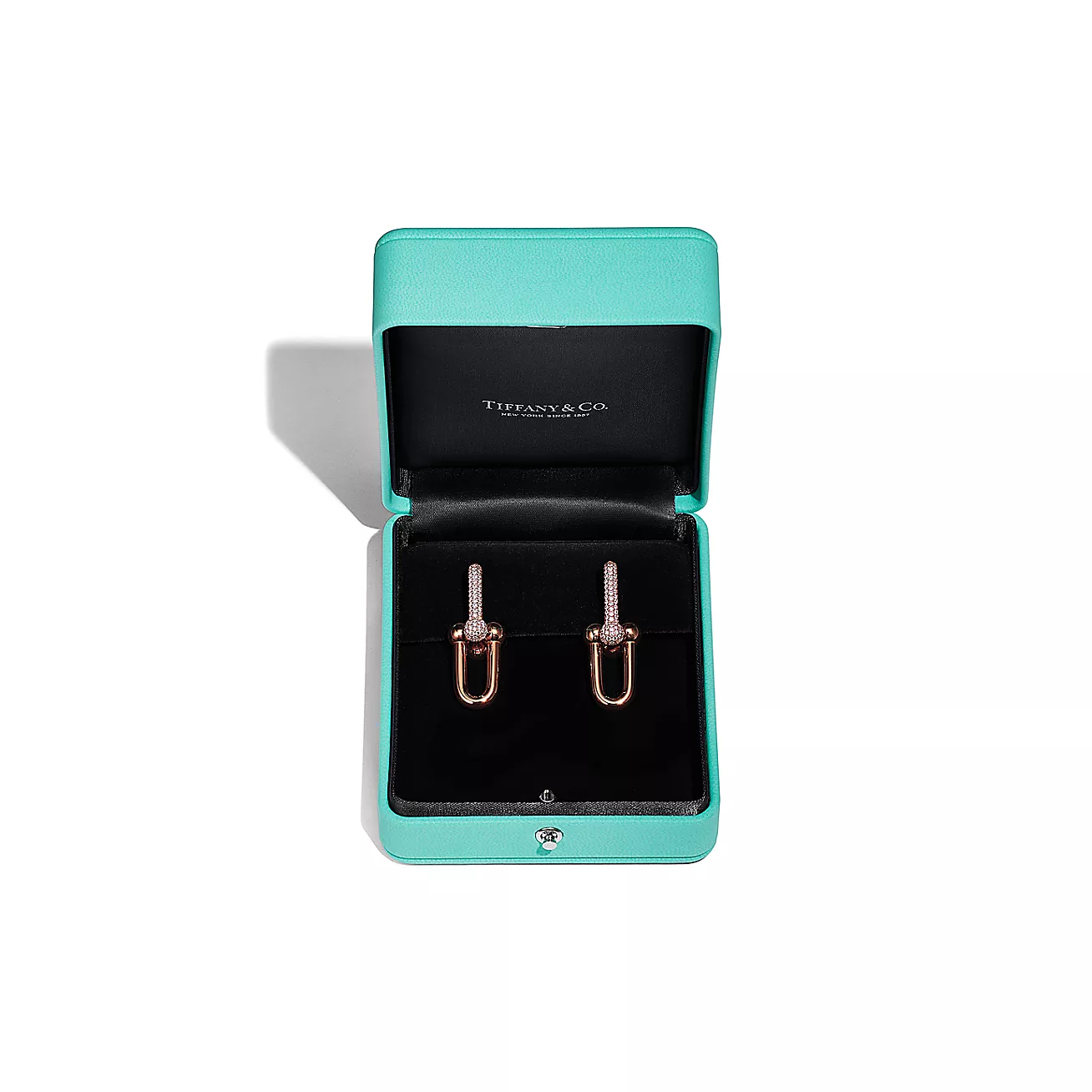 Tiffany & Co. HardWear Link Earrings in Stainless steel and gold plating Rose Gold with Pave Diamonds