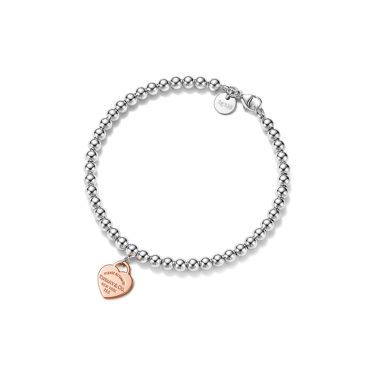 Tiffany & Co. Return to  Heart Tag Bead Bracelet in Sterling Silver and Rose Gold, 4 mm