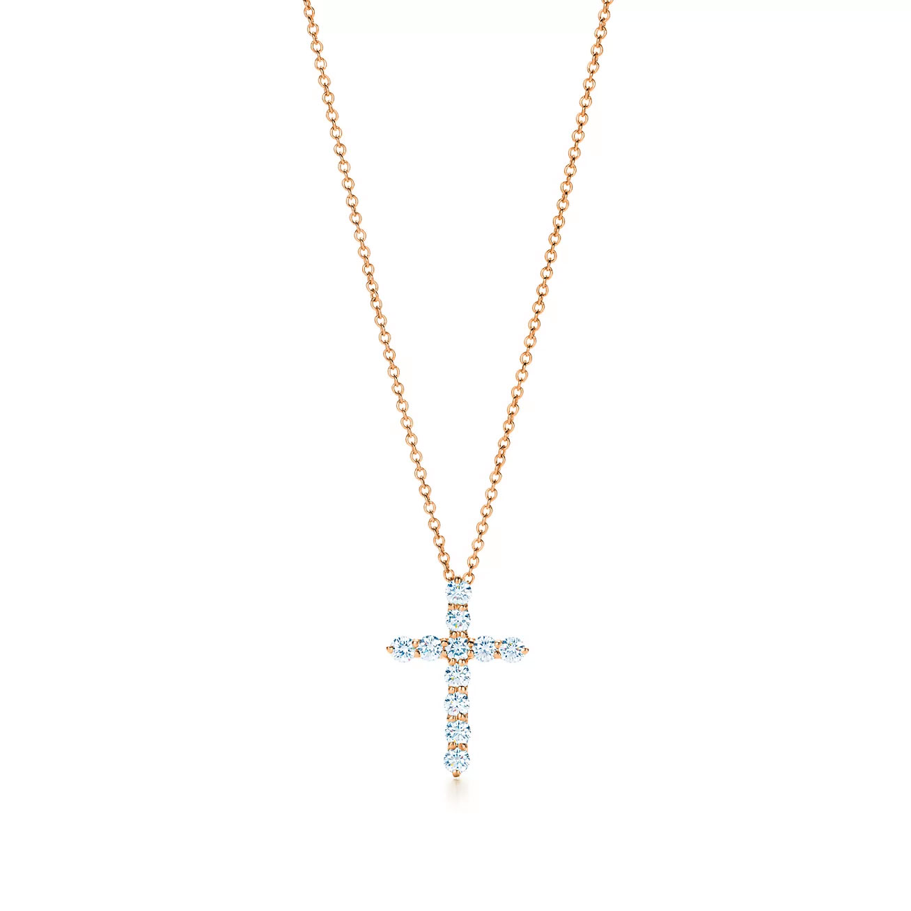 Tiffany & Co. Cross pendant in Stainless steel and gold plating rose gold with diamonds, small.