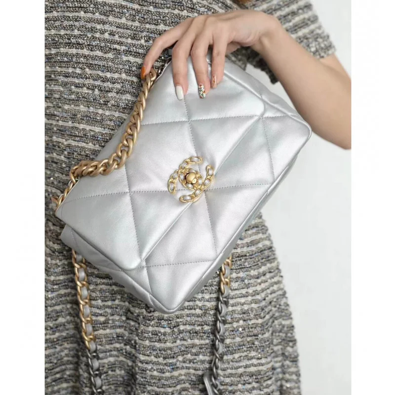 Chanel 19 Flap Bag As1160 Silver