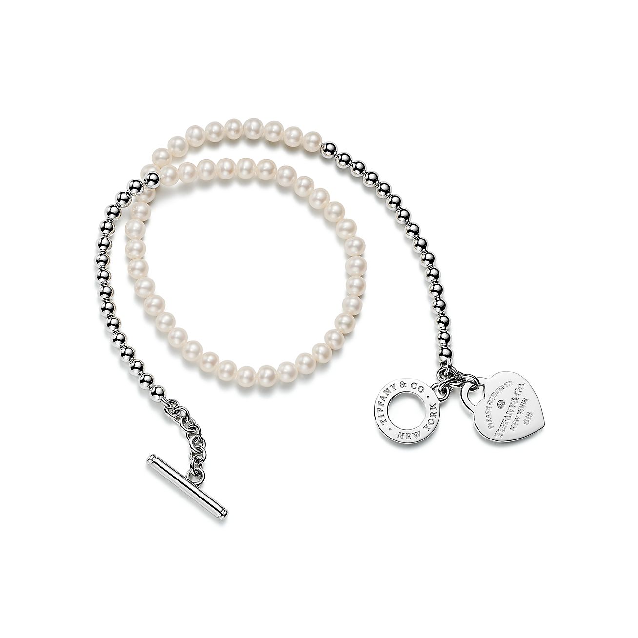 Tiffany & Co. Return to  Wrap Bead Bracelet in Silver with Pearls and a Diamond, Small