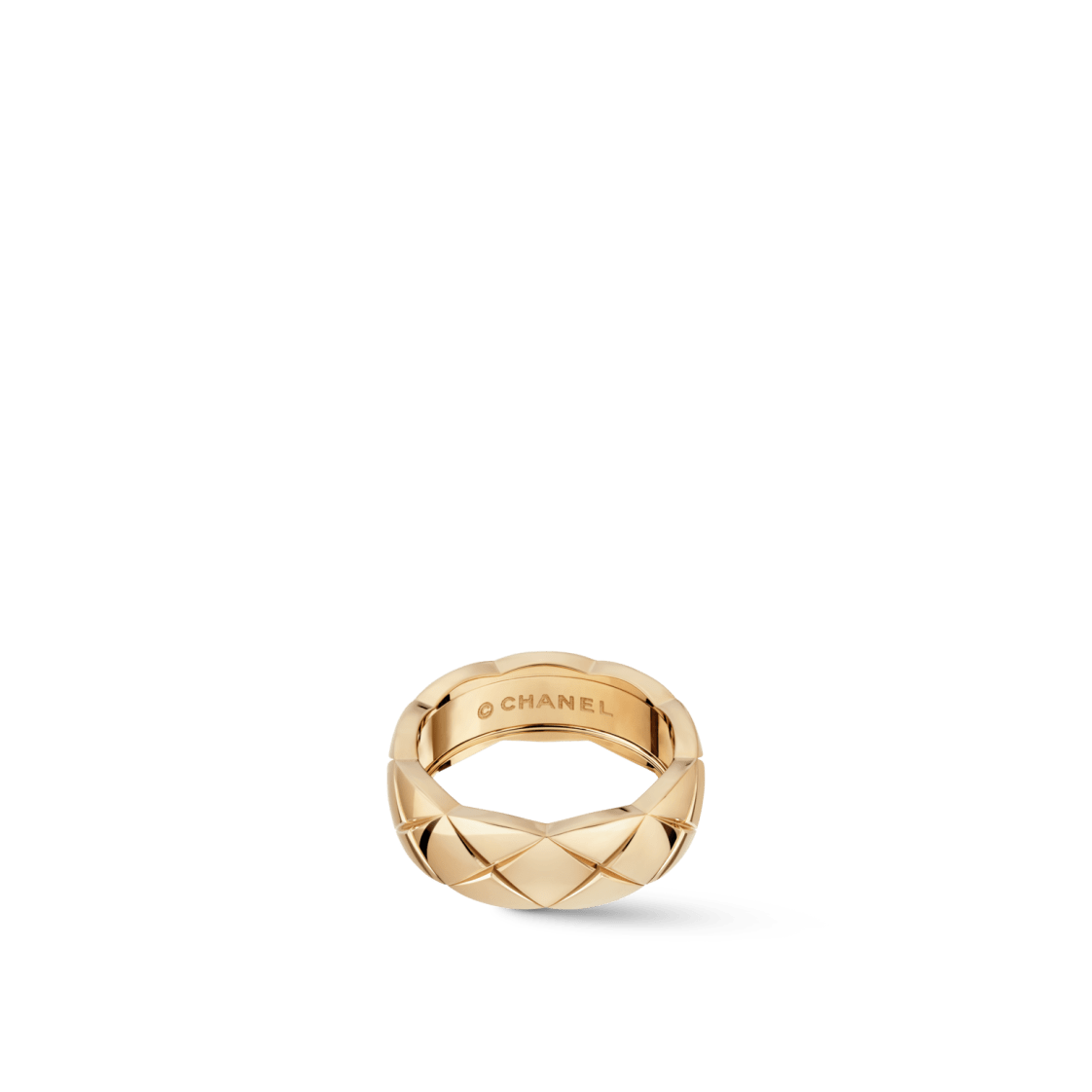 COCO CRUSH RING Quilted motif, small version, Stainless steel and gold plating BEIGE GOLD