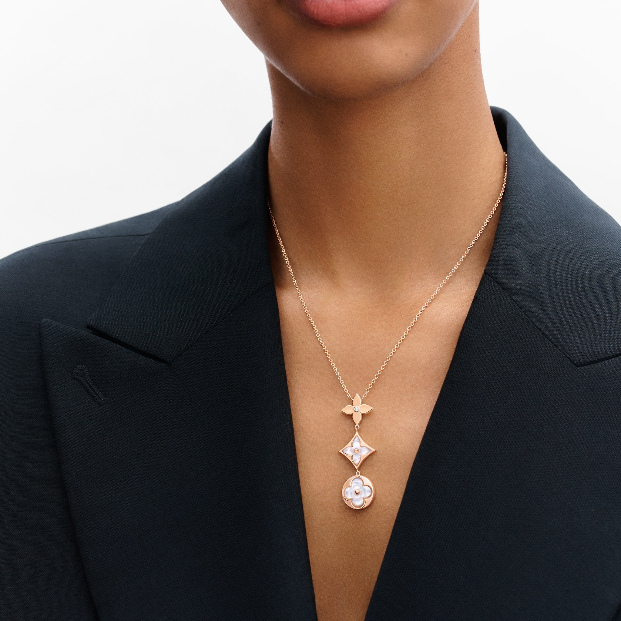 Louis Vuitton Color Blossom lariat necklace, pink gold, white mother-of-pearl and diamond