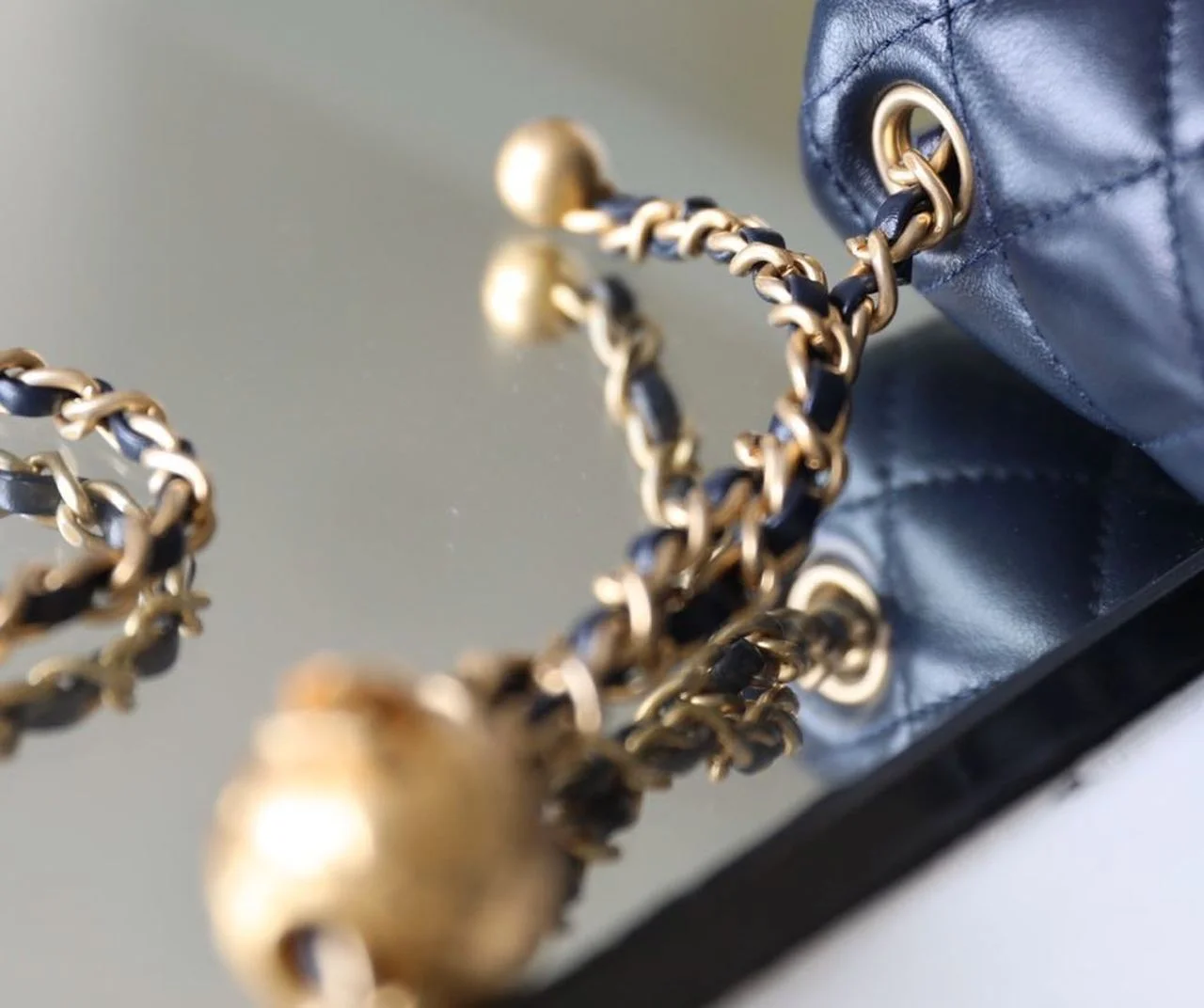 Chanel Mini Flap Bag With CC Ball On Strap Navy Blue For Women, Women’s Handbags, Shoulder And Crossbody Bags 6.7in/17cm AS1786