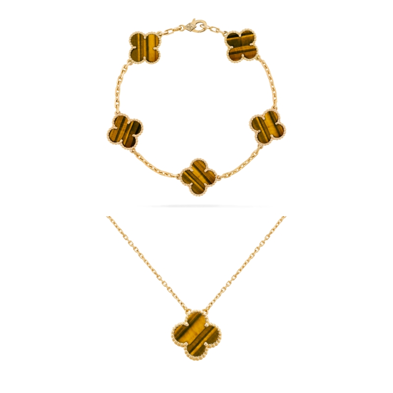 Vintage Alhambra Set: Necklace and Bracelet with 5 Charms