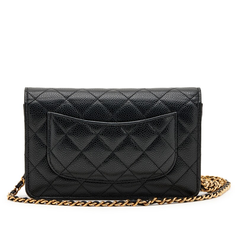 Black Caviar Wallet on Chain with Gold Hardware, 2023