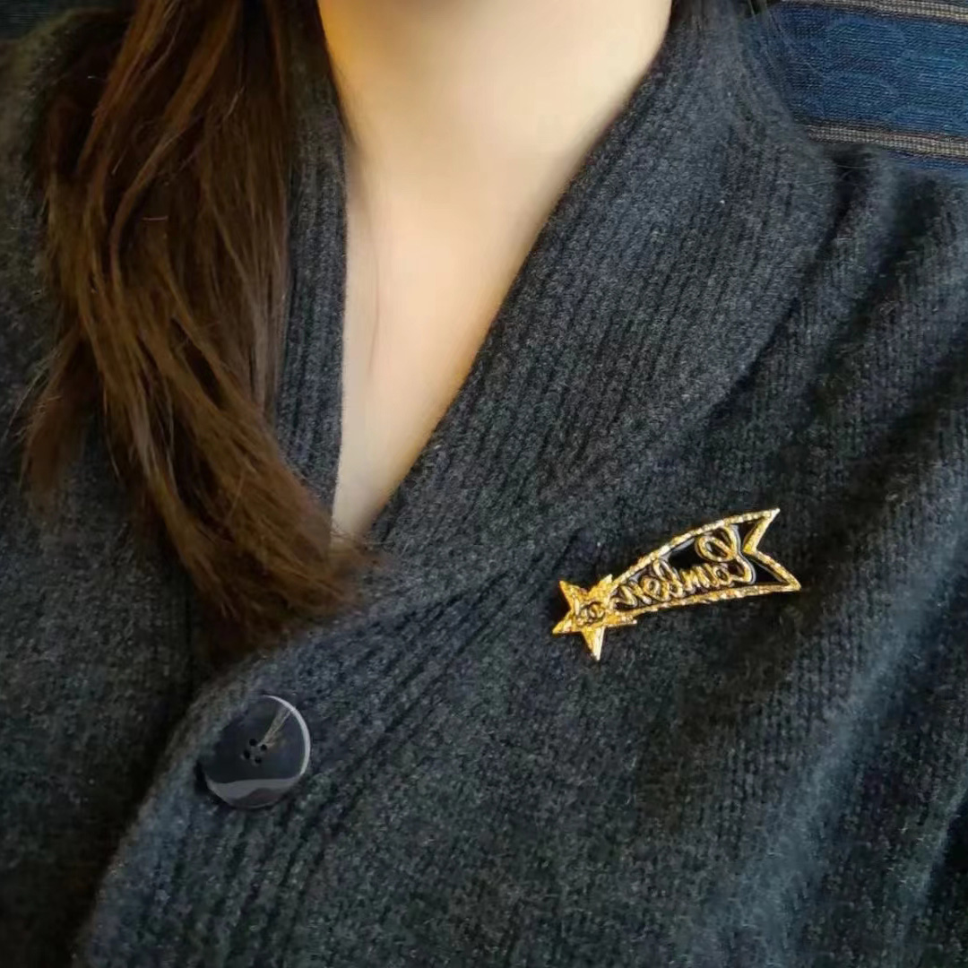 Pentagram Black Double C Brooch