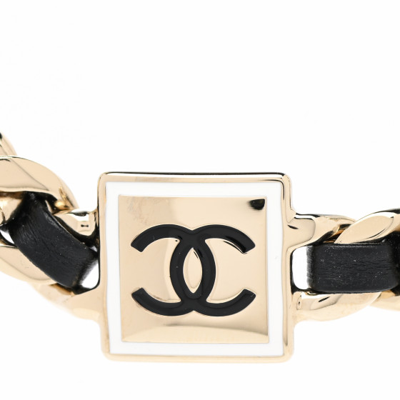 Metal Lambskin CC Square Bracelet Gold Black