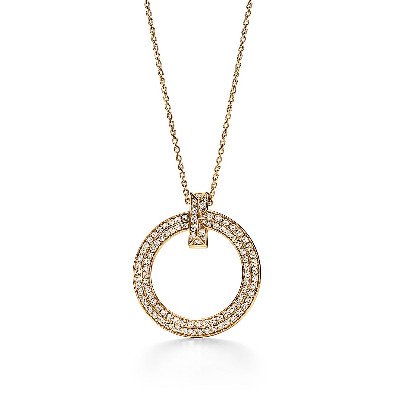 Tiffany & Co. T T1 Circle Pendant in Stainless steel and gold plating Yellow Gold with Diamonds, Large