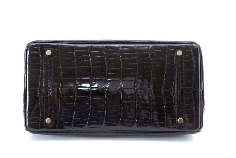 Birkin 35 Black Porosus Crocodile with Gold Hardware