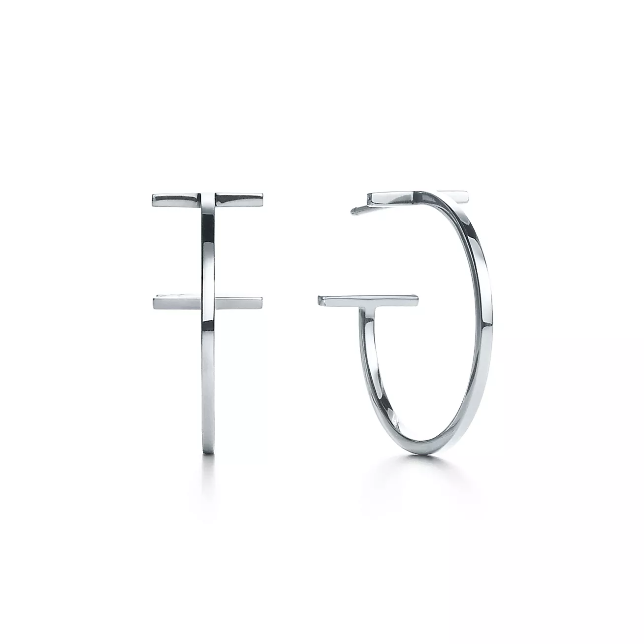 Tiffany & Co. T Hoop Earrings in Stainless steel and gold plating White Gold
