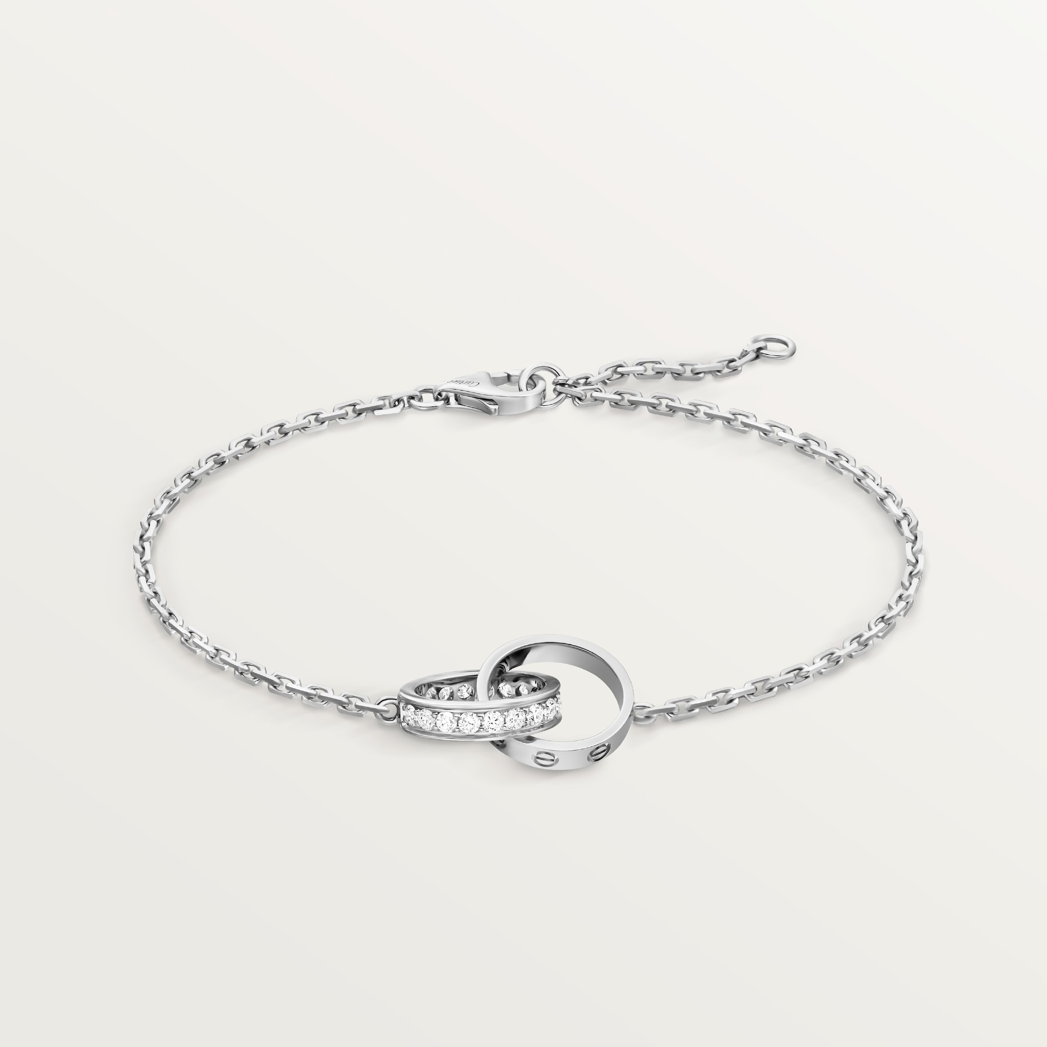 LOVE BRACELET, ON CHAIN, SEMI-PAVED