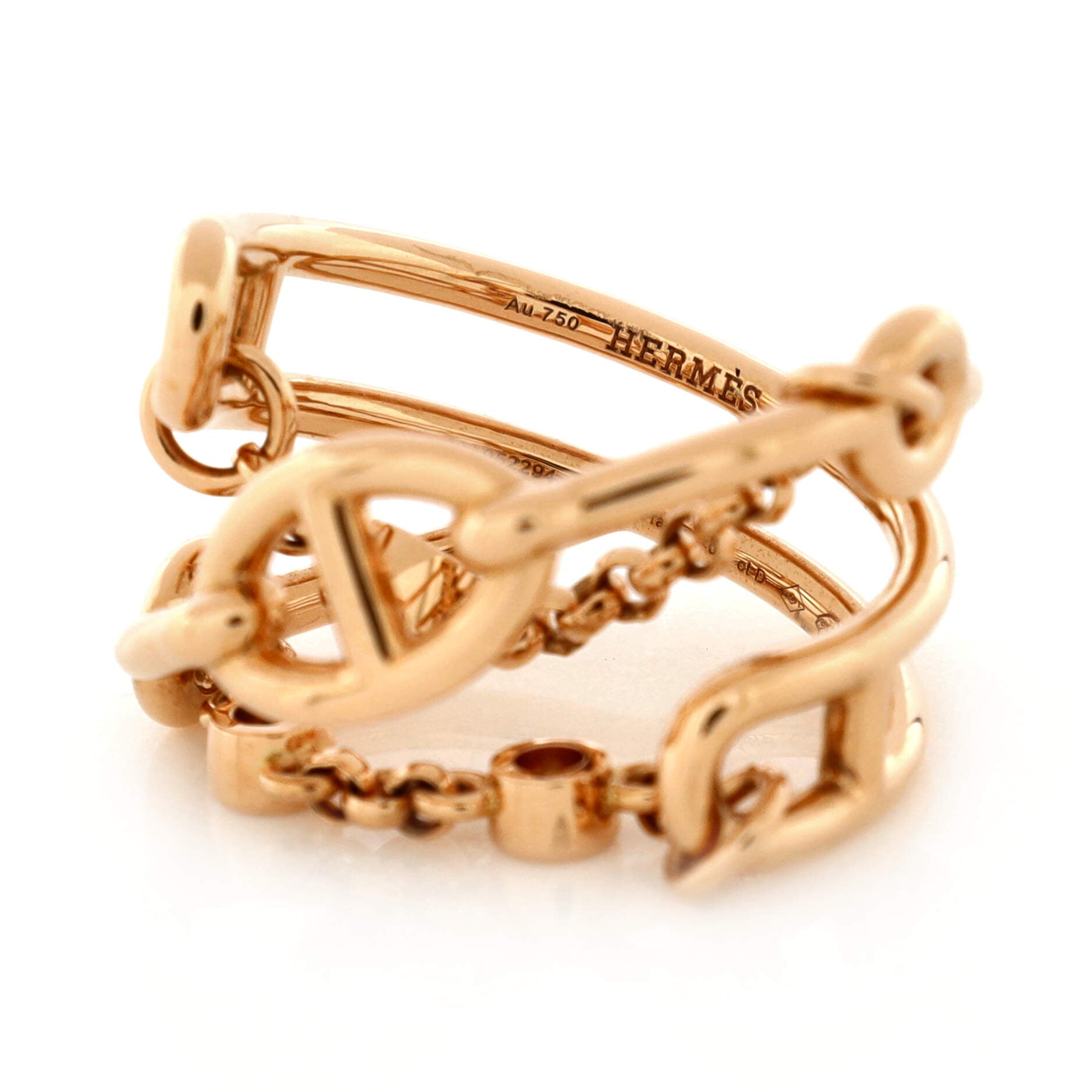 Hermes Chaine d'Ancre Chaos Ring Stainless steel and gold plating Rose Gold with Diamonds Medium