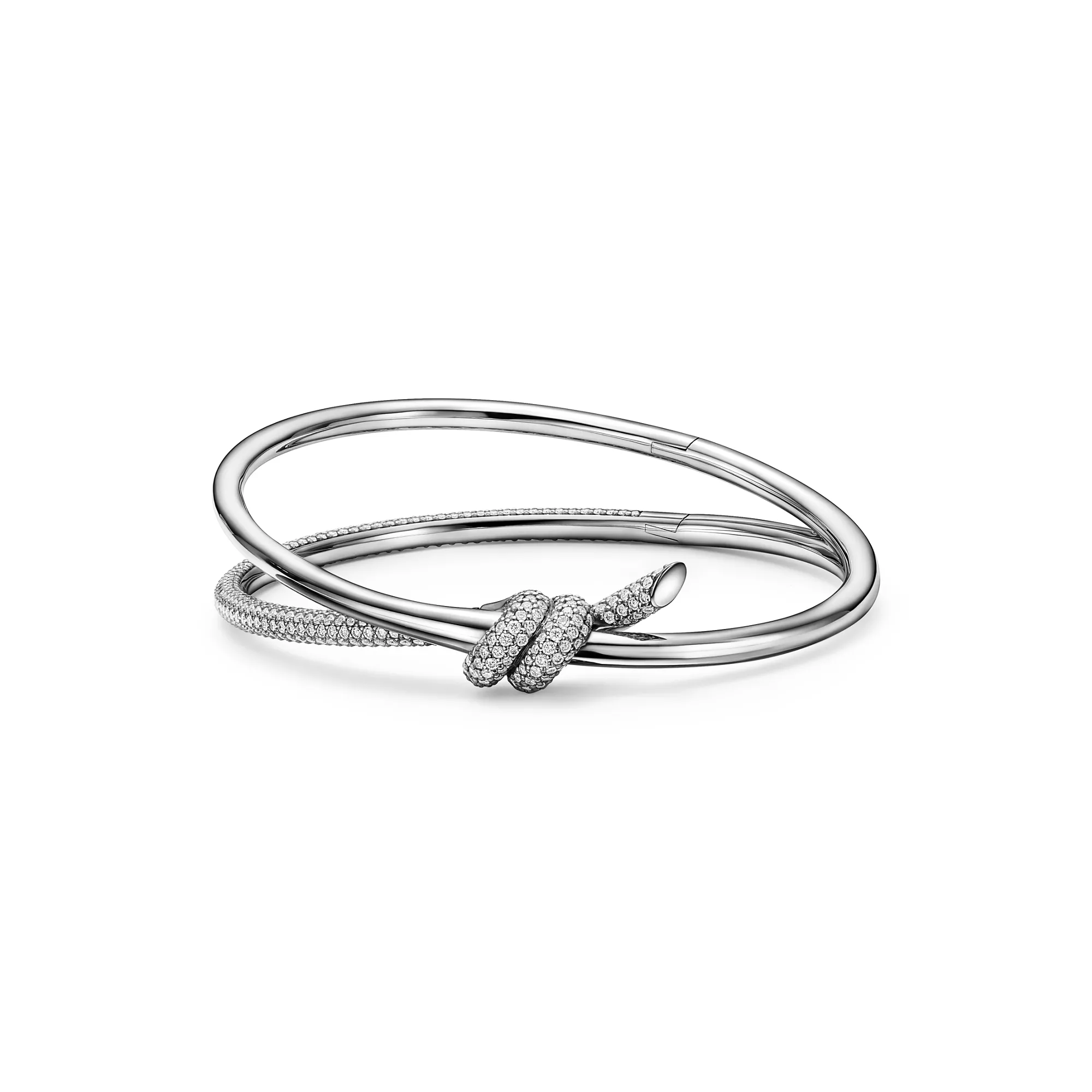Tiffany & Co. Knot Double Row Hinged Bangle in White Gold with Diamonds