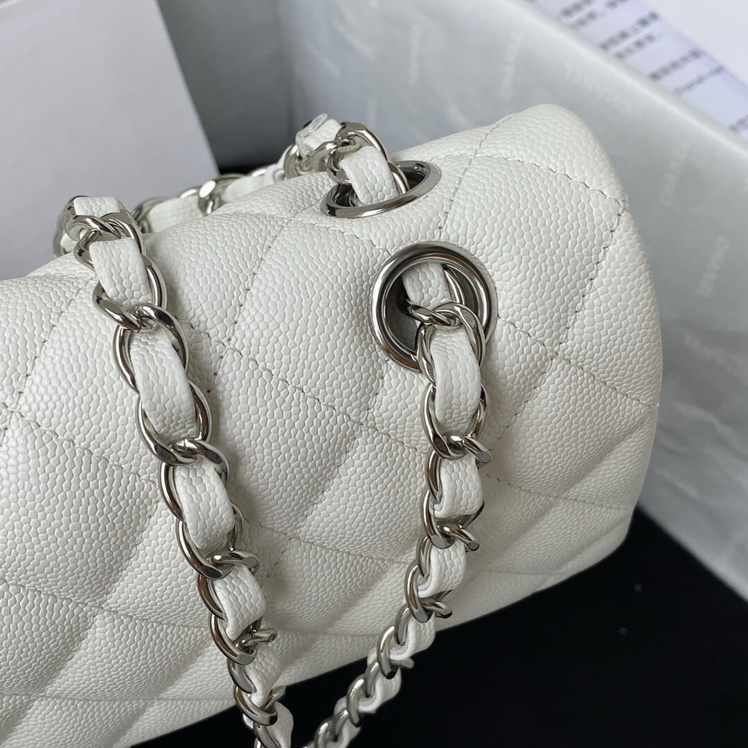CHANEL SMALL CLASSIC FLAP HANDBAG SILVER METAL