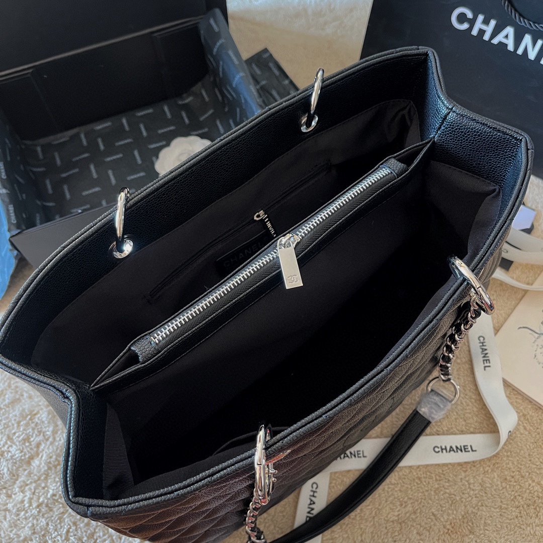 Chanel Grand Shopping Tote Black Caviar Silver Hardware