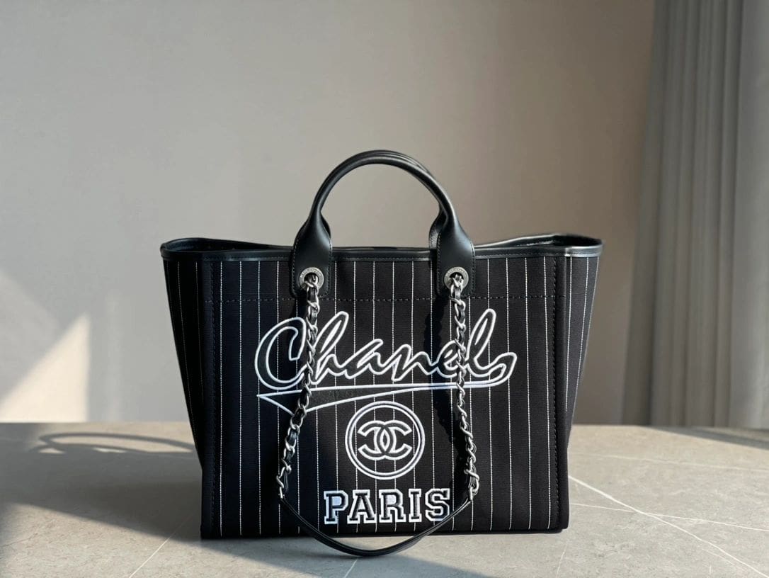 CHANEL Deauville 2wayTote Bag Black A66941 Cotton Leather
