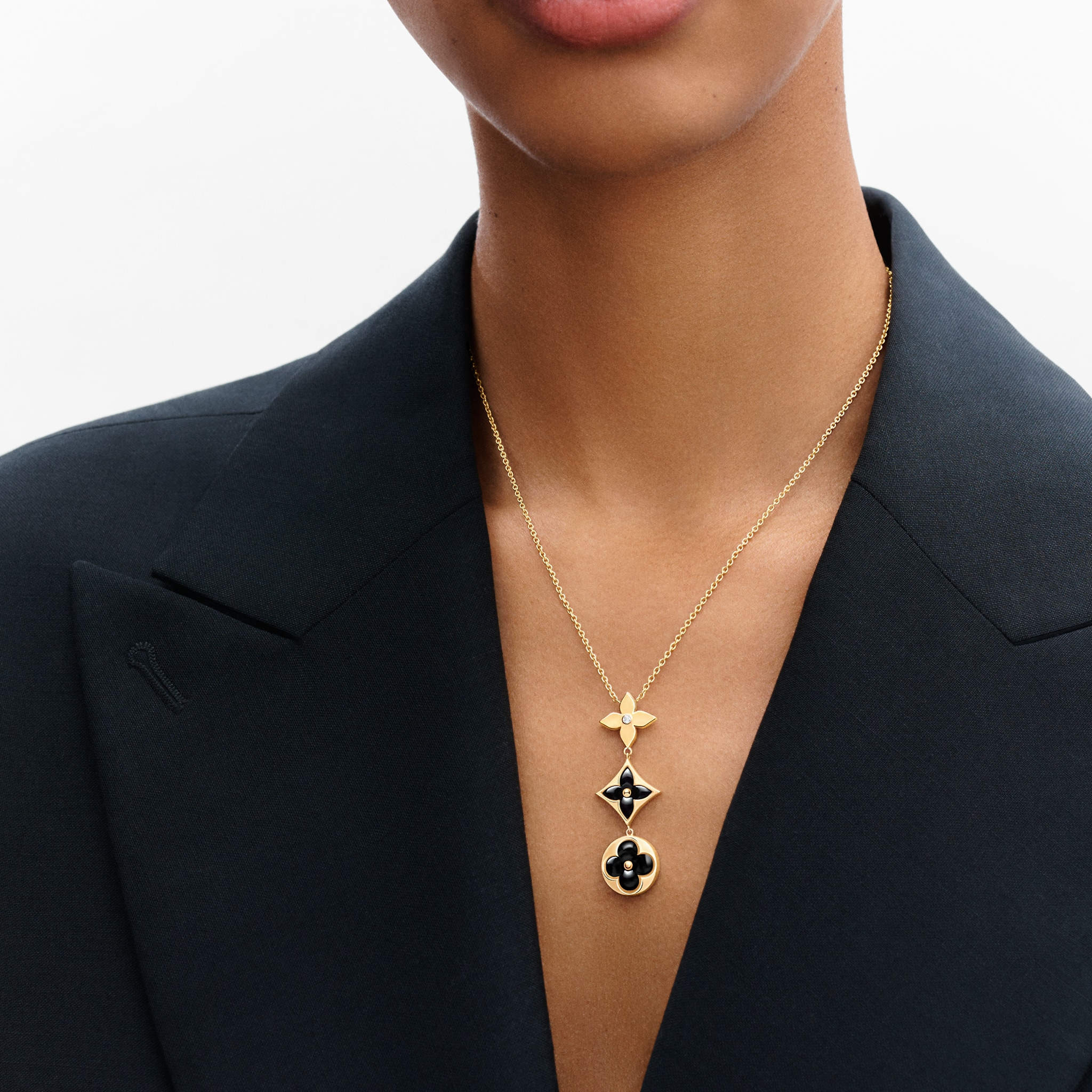 Louis Vuitton Color Blossom Lariat Necklace, Yellow Gold, Onyx And Diamond