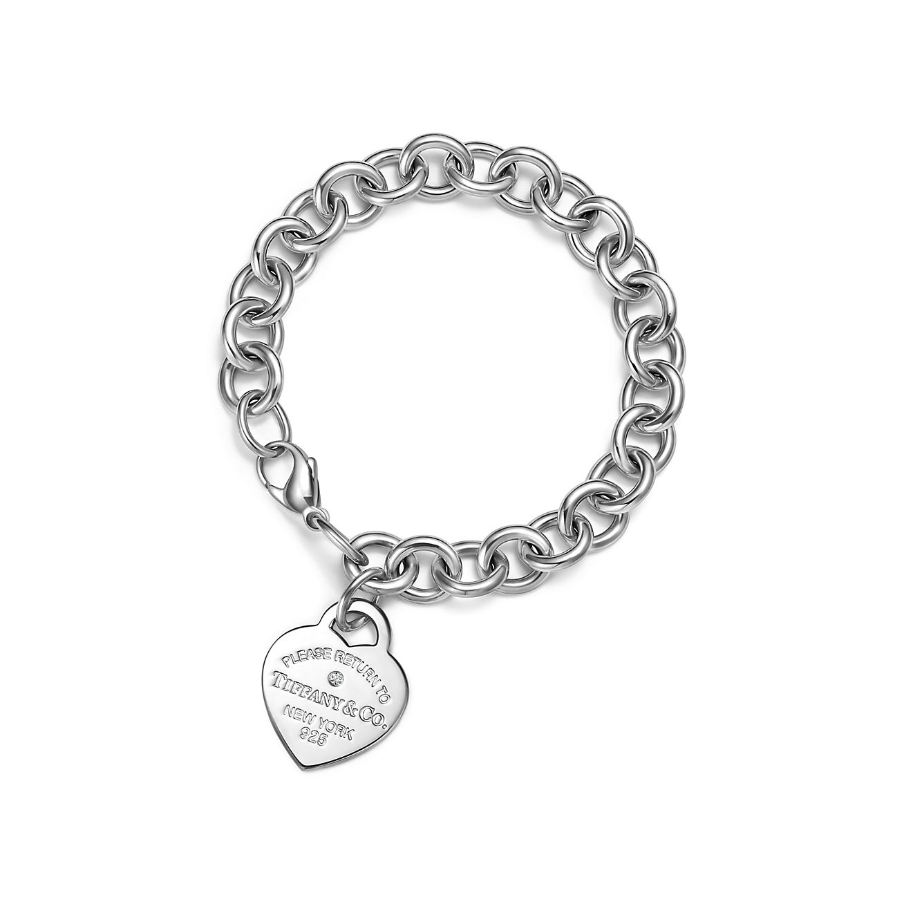 Tiffany & Co. Return to  Heart Tag Bracelet in Sterling Silver with a Diamond, Medium