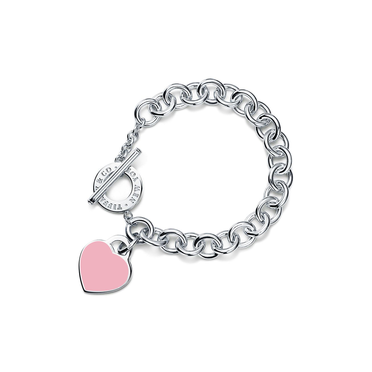 Tiffany & Co. Return to  Pink Heart Tag Toggle Bracelet in Silver