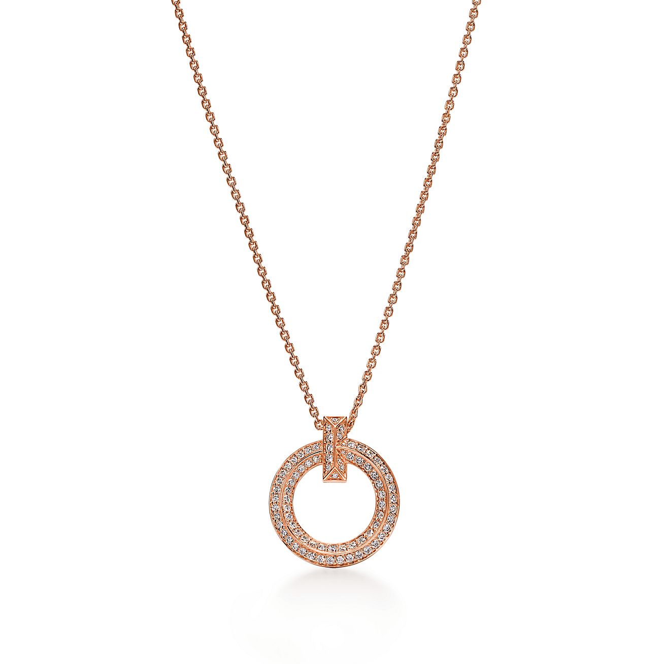 Tiffany & Co. T T1 Circle Pendant in Rose Gold with Pave Diamonds
