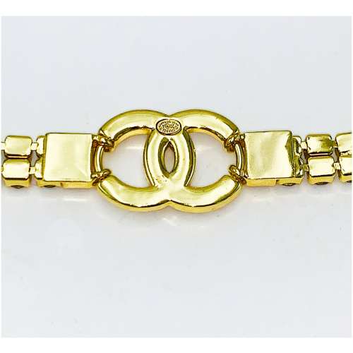 Authentic Heavy Gilt Necklace CC Logo set with Seed Pearls and Crystals