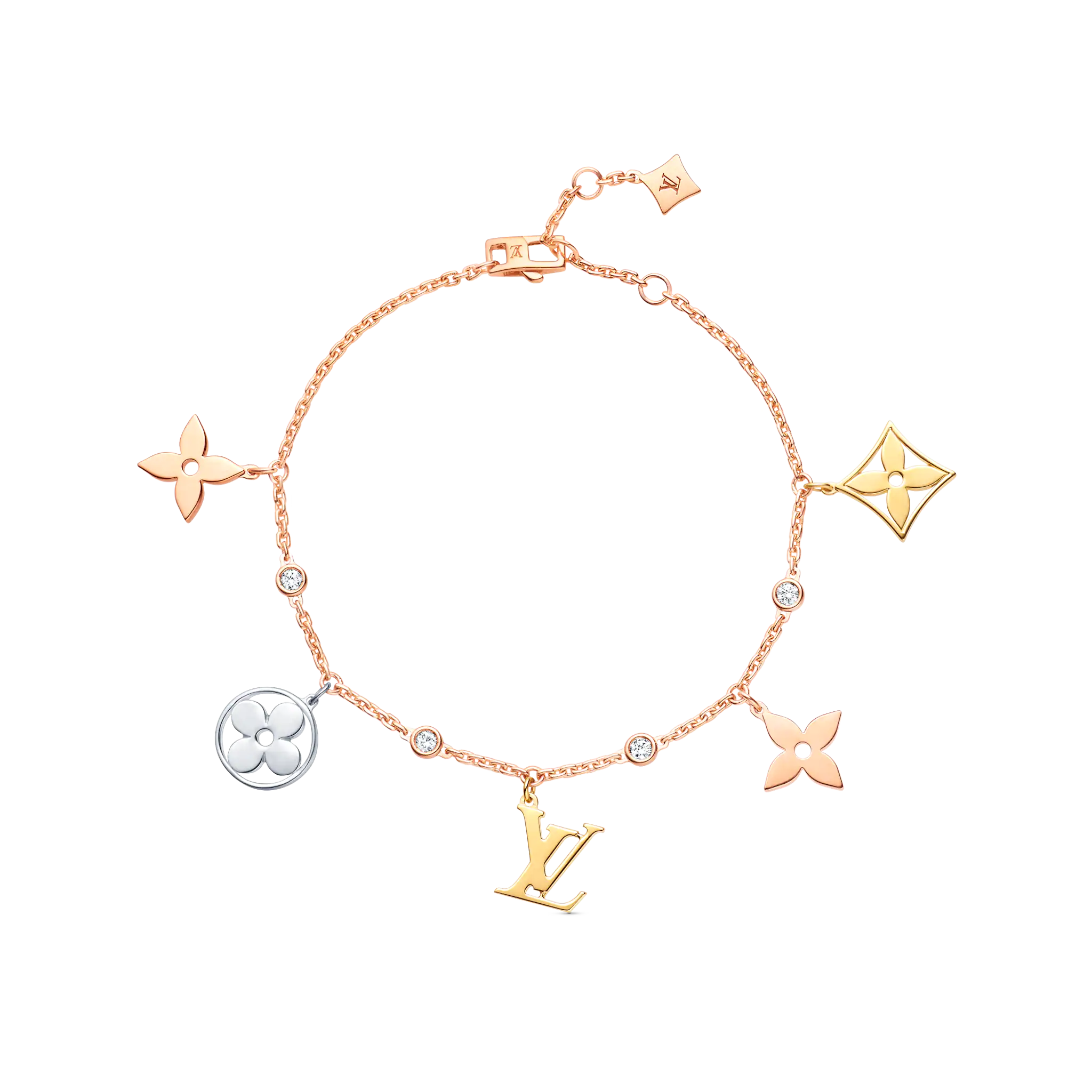 Louis Vuitton Idylle Blossom Charms Bracelet, 3 Golds And Diamonds