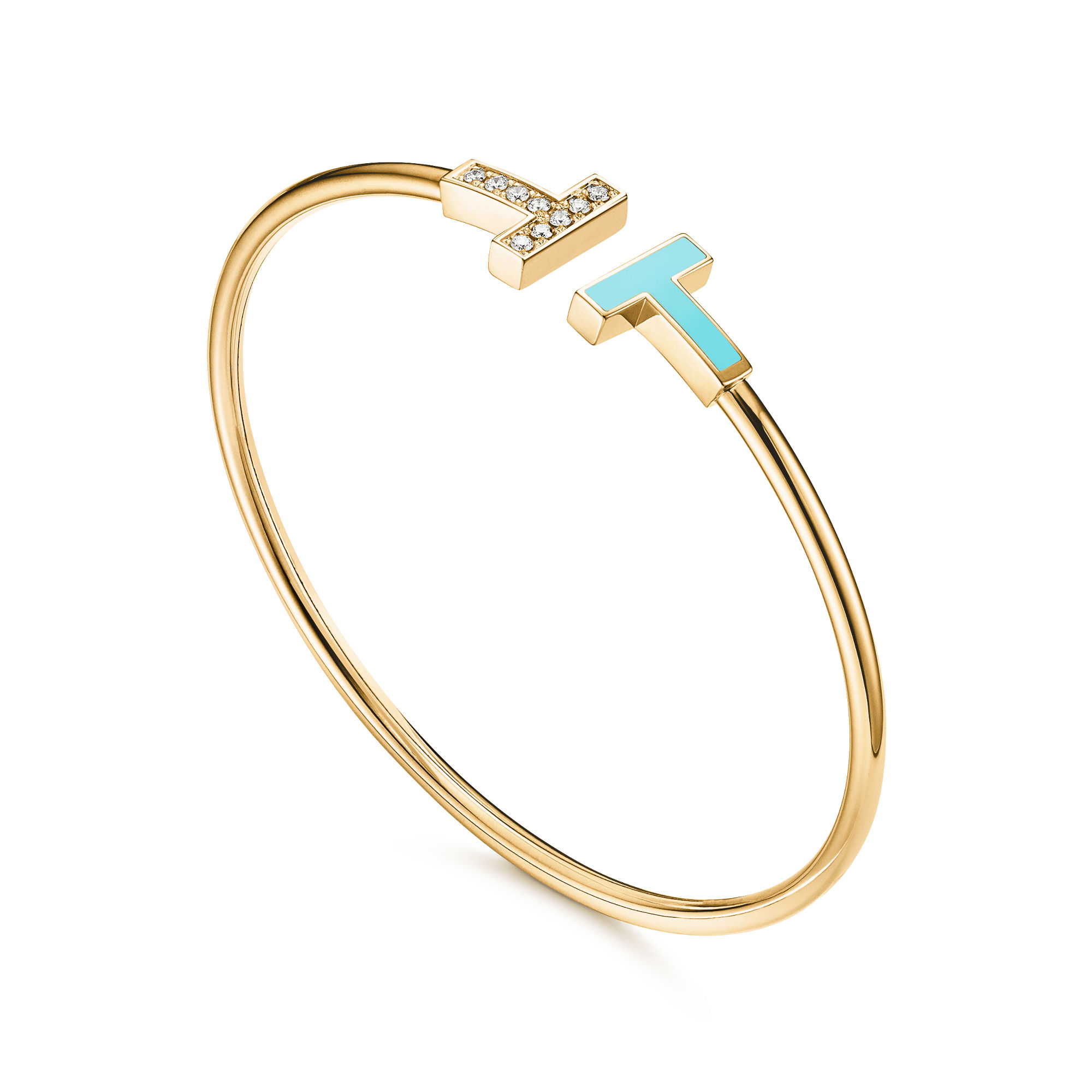 Tiffany & Co. T Wire Bracelet in Yellow Gold with Turquoise and Diamonds