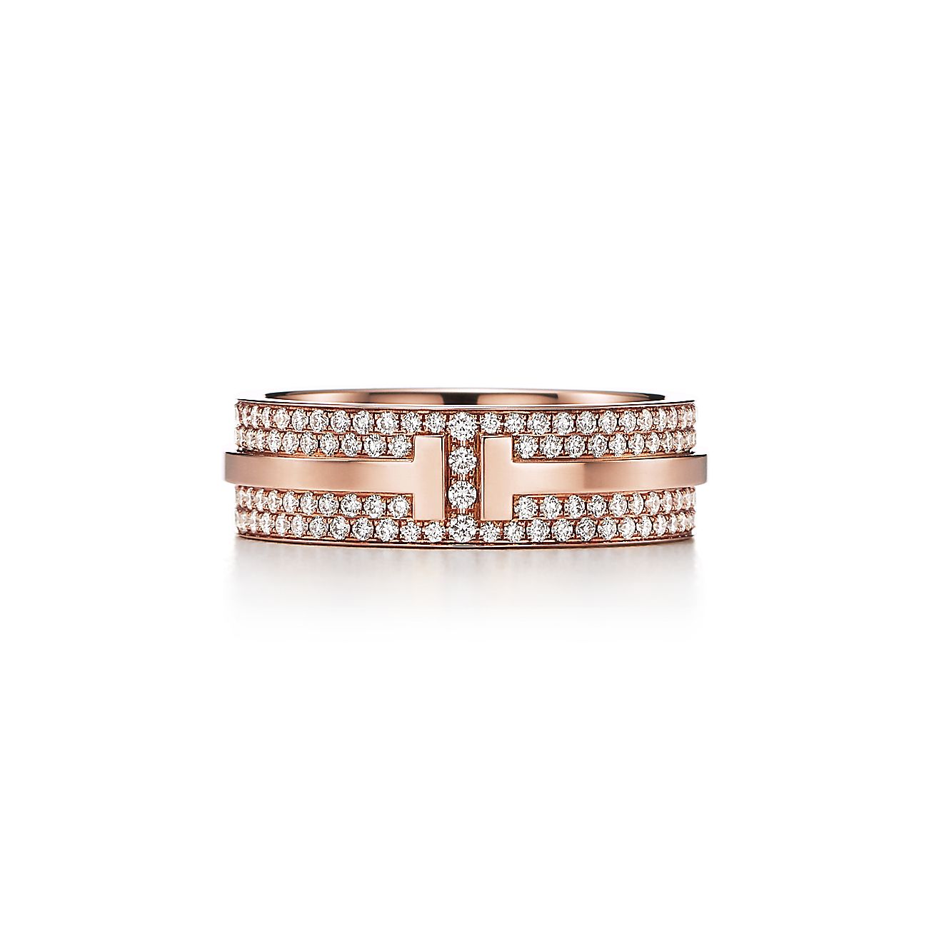 Tiffany & Co. T Wide Pave Diamond Ring in Stainless steel and gold plating Rose Gold