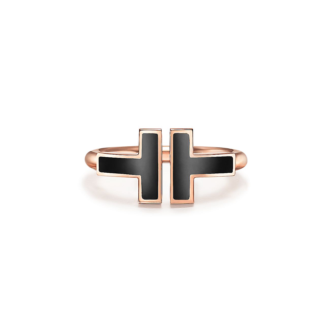 Tiffany & Co. T Black Onyx Wire Ring in Stainless steel and gold plating Rose Gold