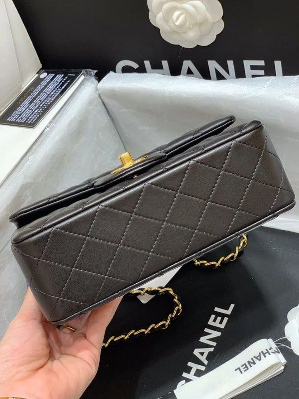 Chanel Classic Flap Bag Gold Toned Hardware Black For Women, Women’s Bags, Shoulder And Crossbody Bags 7.8in/20cm A01116