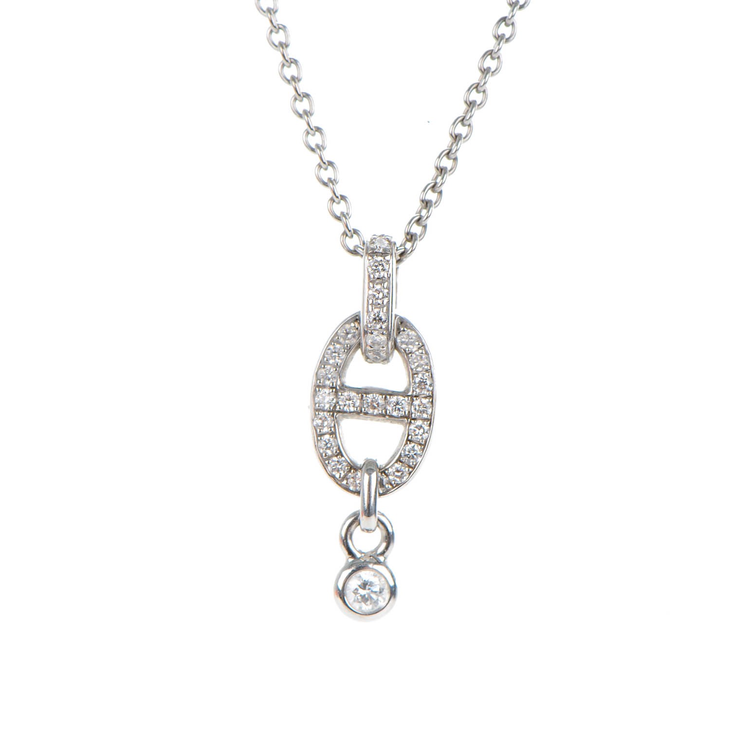Hermes Stainless steel and gold plating White Gold Diamond PM Chaine d'Ancre Enchainee Necklace