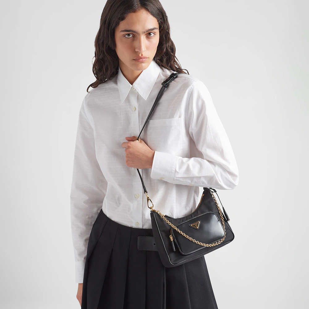 Re-Nylon and brushed leather mini-bag