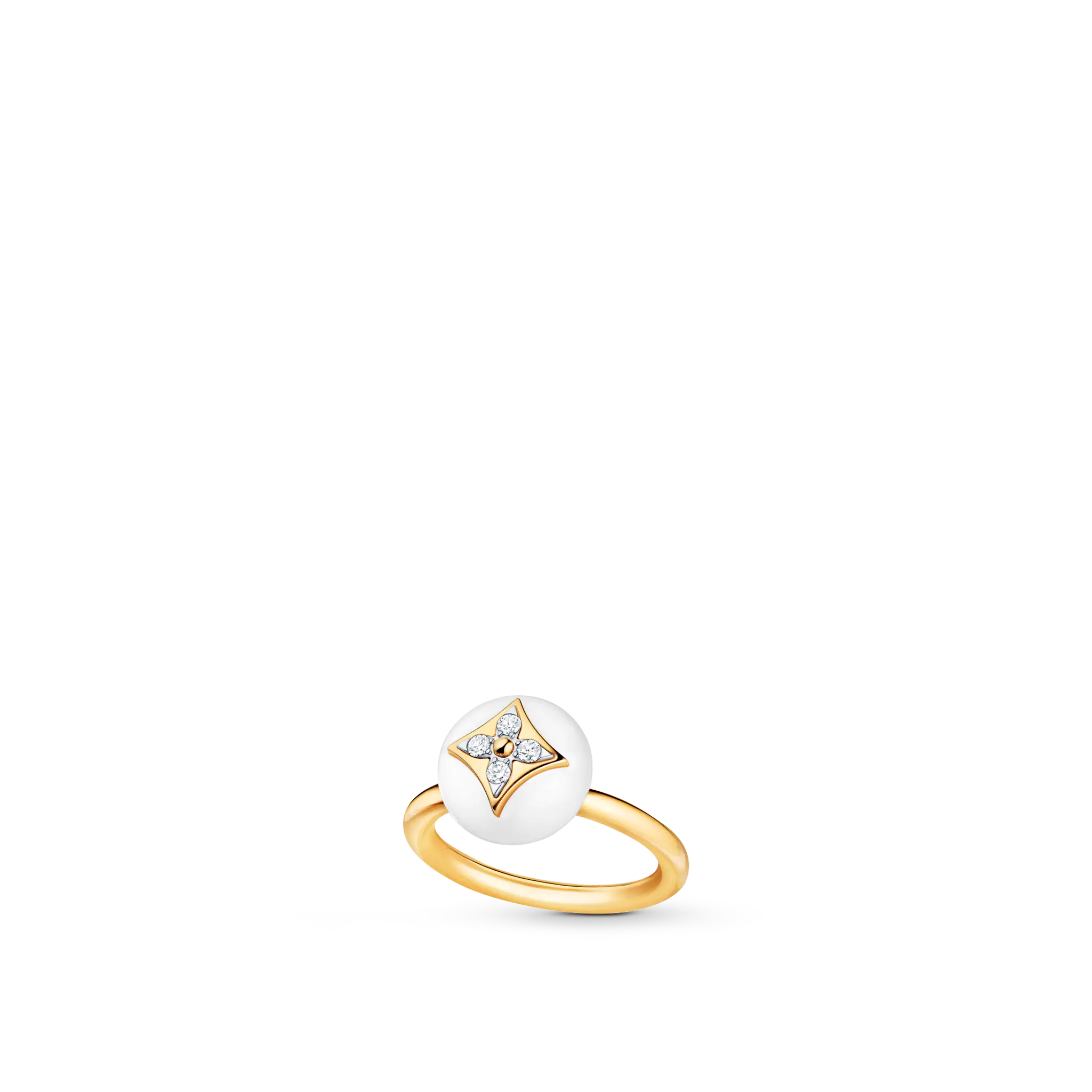 Louis Vuitton B Blossom Ring, Yellow Gold, White Gold, White Agate And Diamonds