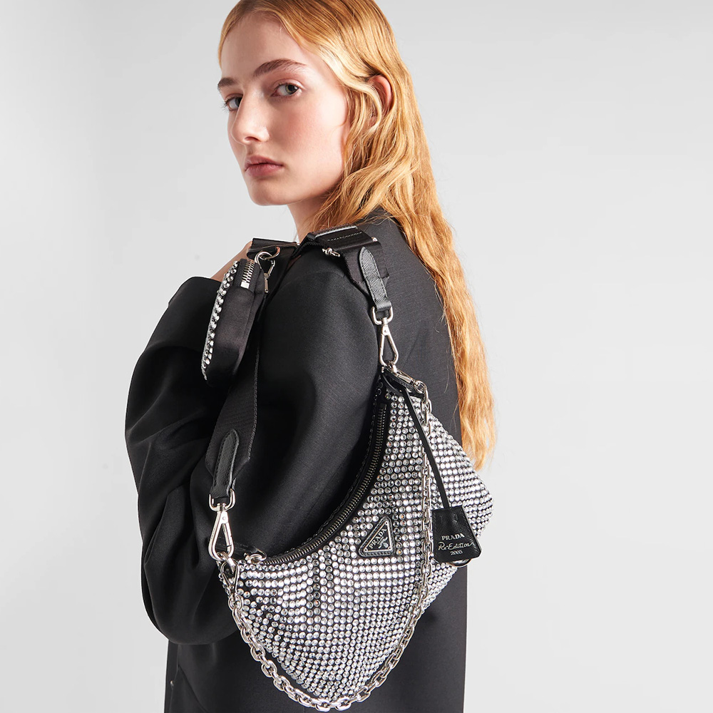 Re-Edition 2005 satin bag with crystals