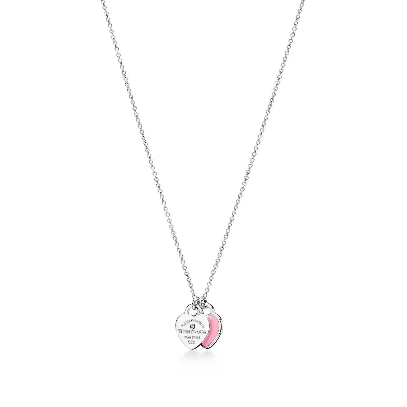 Tiffany & Co. Return to  Pink Double Heart Tag Pendant in Silver with a Diamond, Mini