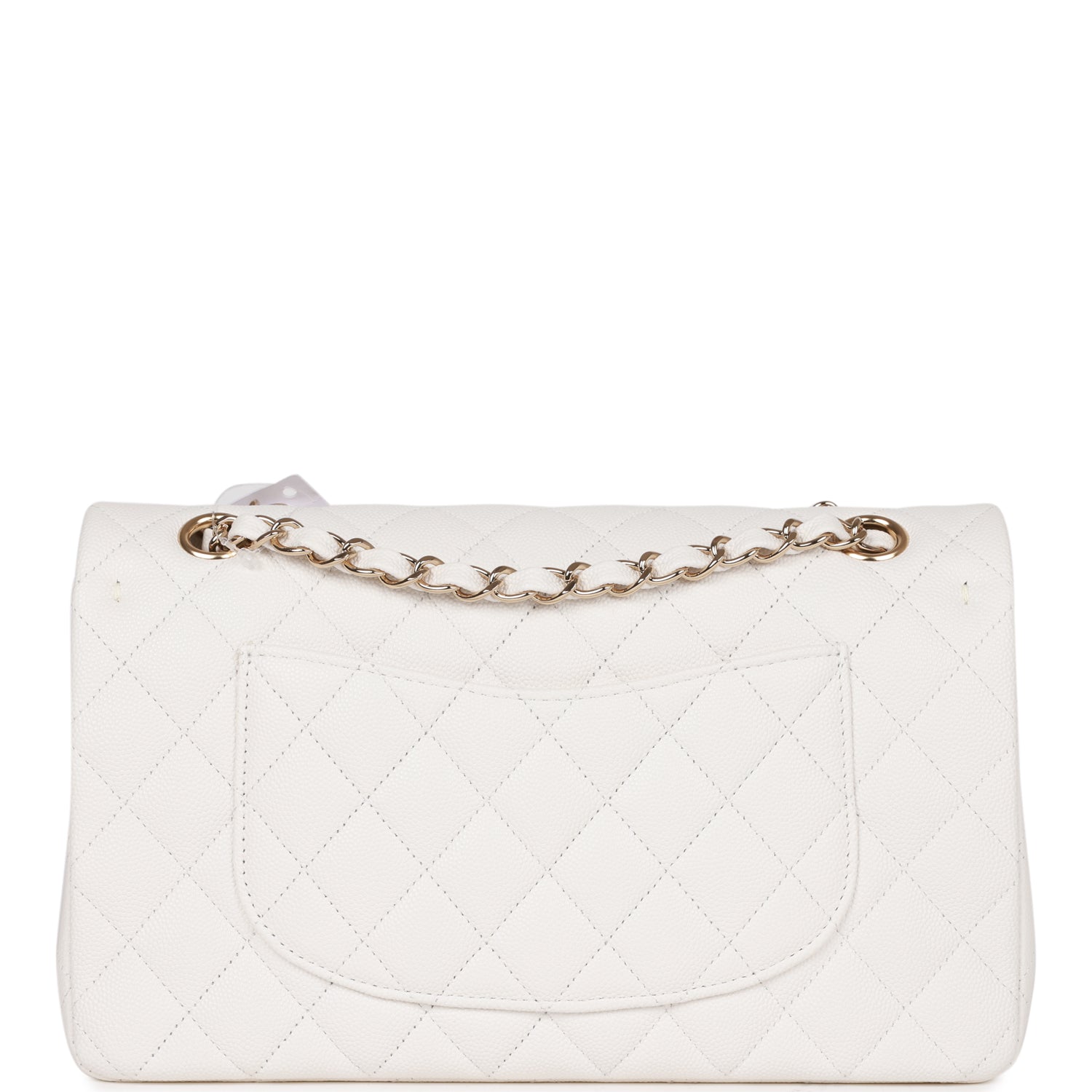 Medium Classic Double Flap Bag White Caviar Light Gold Hardware