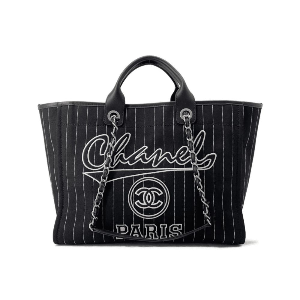 CHANEL Deauville 2wayTote Bag Black A66941 Cotton Leather